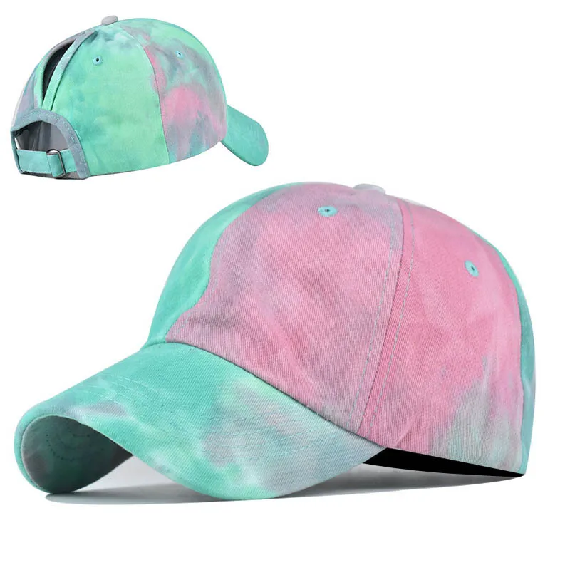 

Women's Ponytail Baseball Caps dye tie Spring Summer Cotton Mesh Sun Hat Running Snapback Adjustable Girl Outdoor Visor Hats