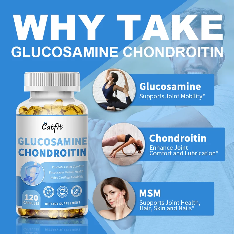 Catfit Glucosamine Chondroitin Capsules MSM Triple Strength 300 mg Comfortable for Hips Knees Joints Back Joint Diet Supplement