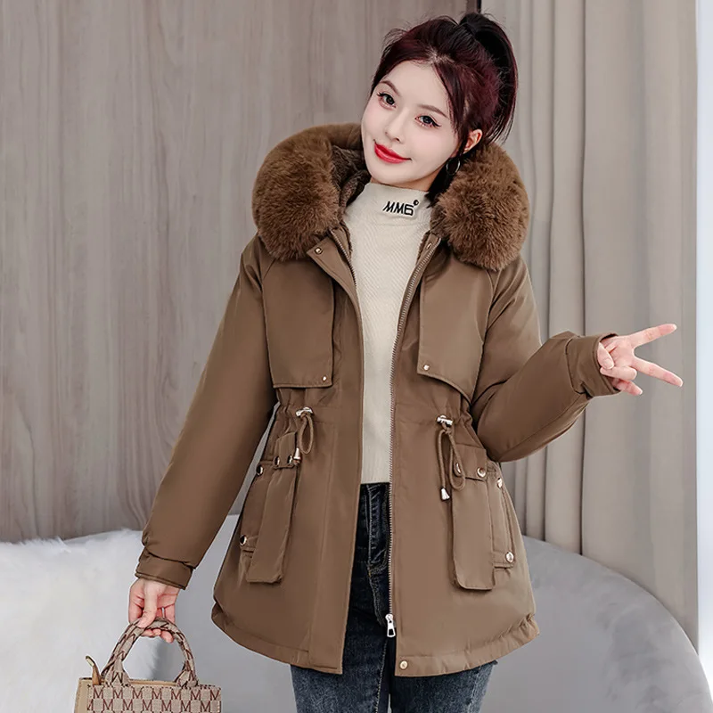 

Winter Jacket 2025 New Women Parka Clothes Mid Long Coat Wool Liner Hooded Jacket Fur Collar Thick Warm Snow Wear Fashion Parka
