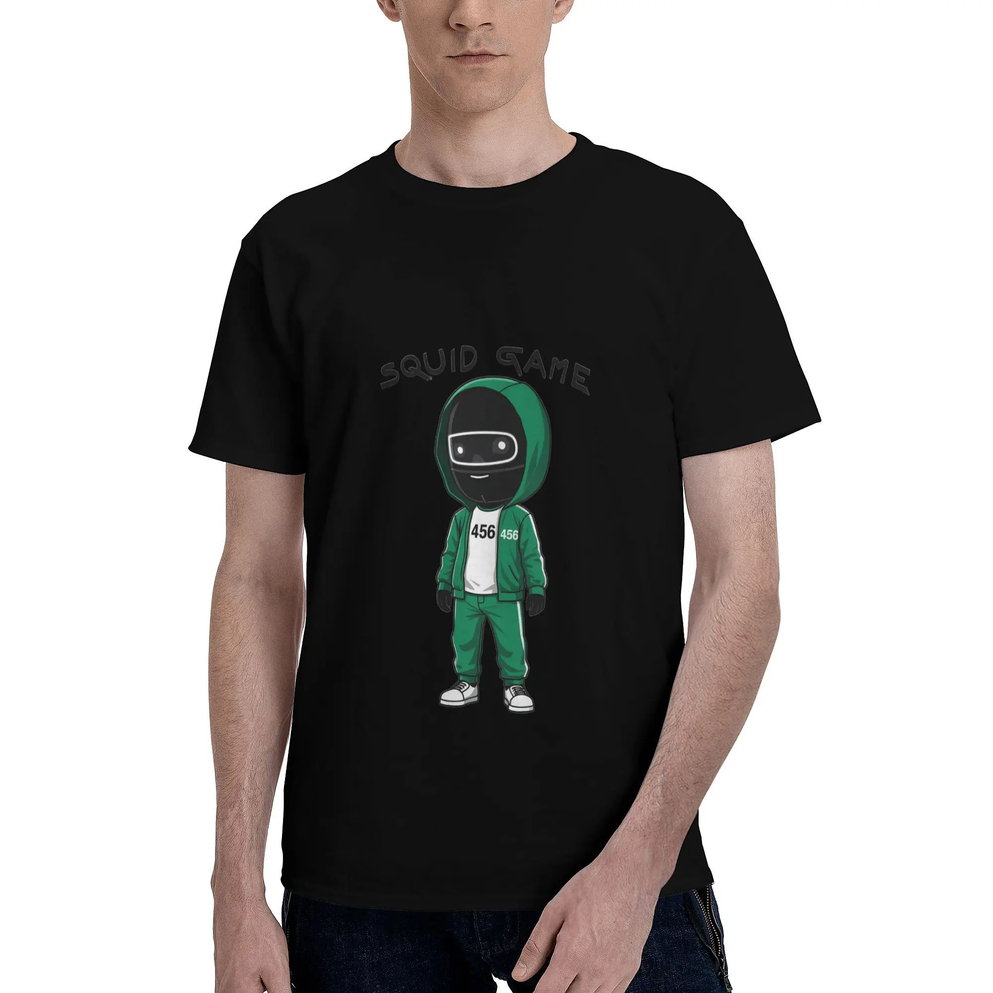 Men's Character In Green Outfit And Hood With Helmet T Shirts  Cotton Clothes Short Sleeve Round Collar Tee Shirt Party T-Shirt