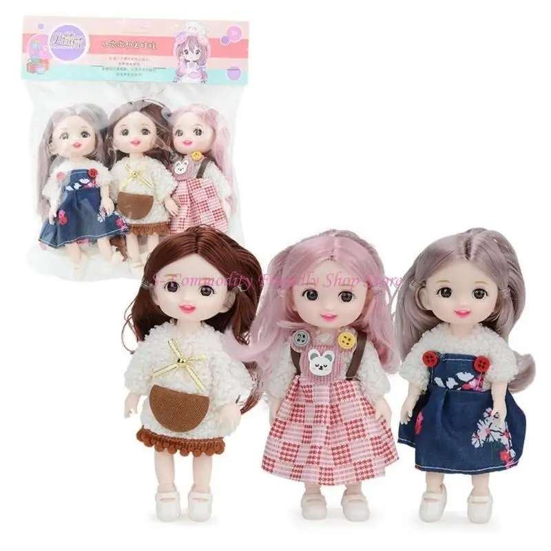 85AE Schattige koninklijke prinses speelgoedpoppen, set 3 voor kinderen, rollenspel, leuk, modieus, peuters, mini-poppen