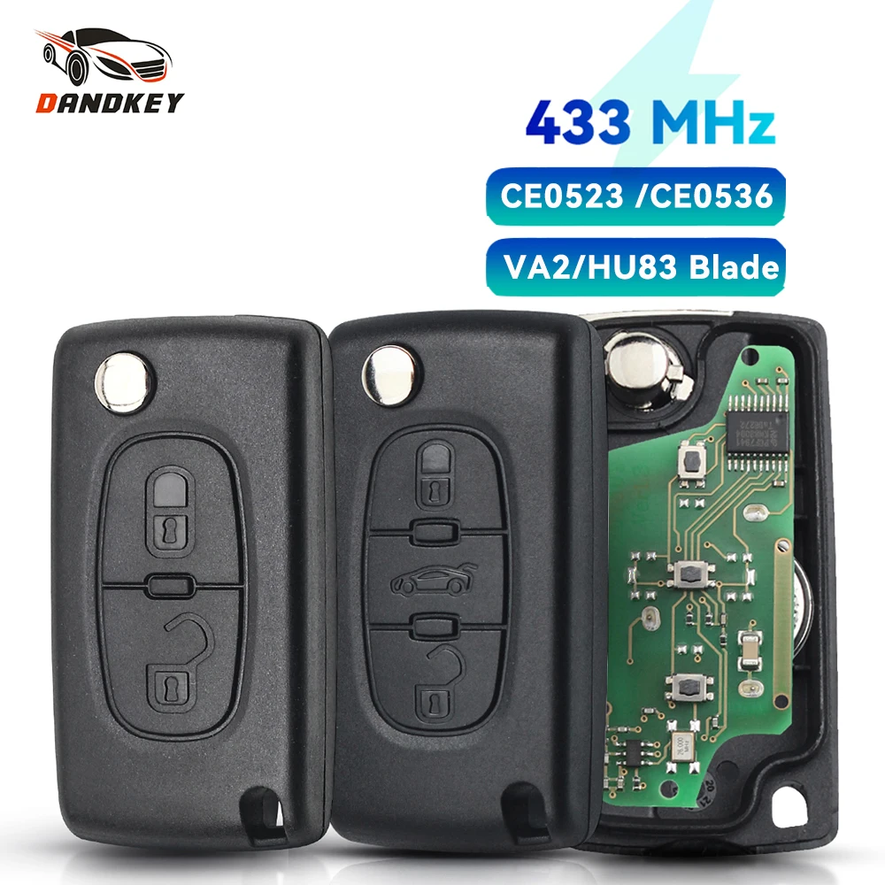 Dandkey اسأل لبيجو 207 307 3008 308 408 لسيتروين C2 C3 C4 C5 البعيد سيارة الوجه مفتاح 433MHz ID46 CE0536 CE0523 فوب VA2 HU83