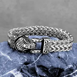 New Design Viking Snake Head Men's Bracelet Overbearing Street Culture Accessories Punk Stainless Steel Jewelry Gifts Wholesale