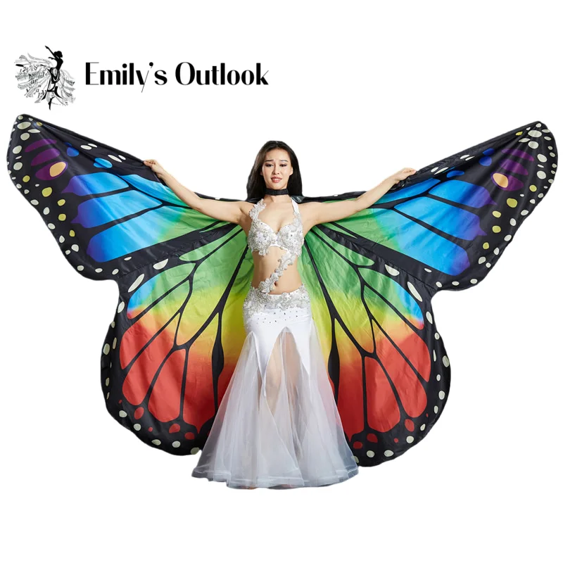 

Rainbow Butterfly Costume Cloaks Halloween Carnival Mardi Gras Cosplay Party Accessories Belly Dance Props With Adjustable Rod