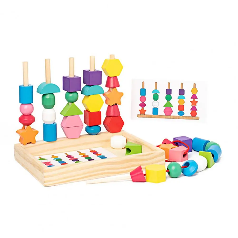 Educational Toy Set Wooden Beads Stacking Toy for Logic Problem-solving Skills Development Lacing Beads for Hands-on