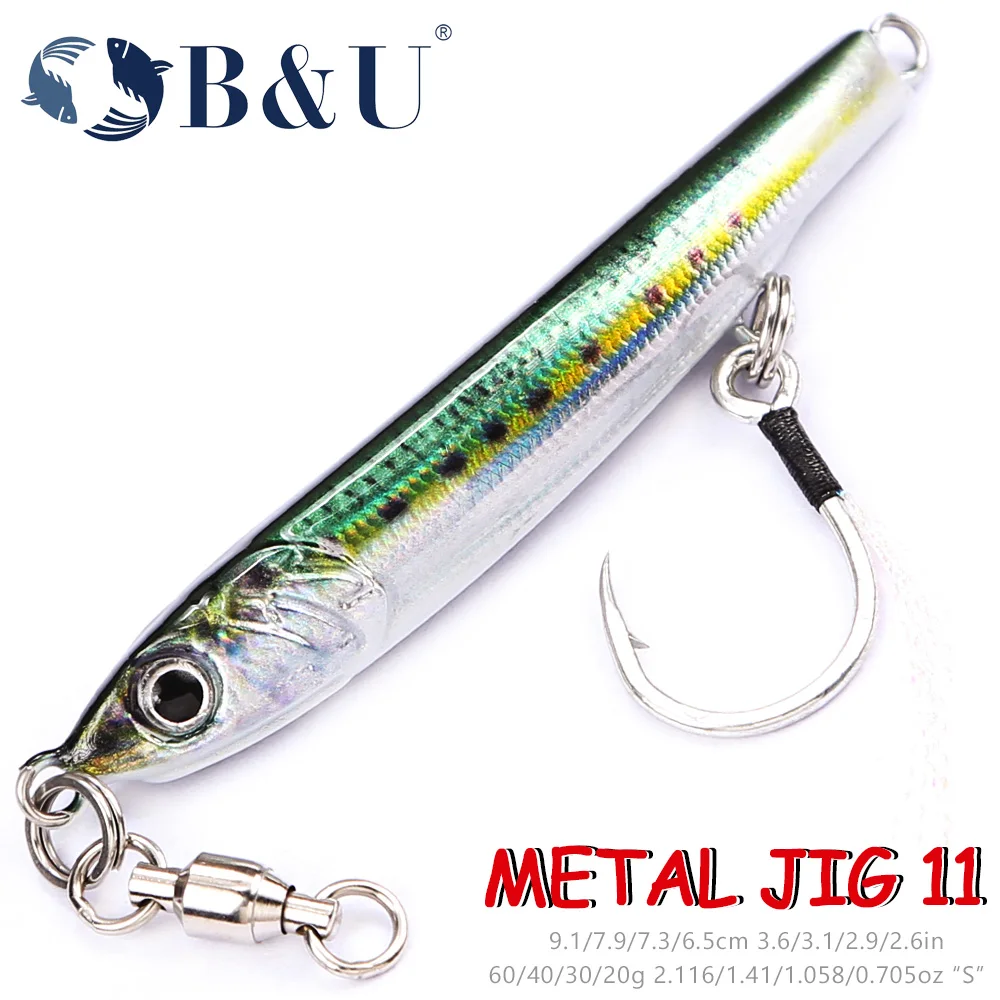 

B&U Metal Jig 3D Printed S-shaped Fast Sinking Metal Jig Lure Spoon Saltwater Shore Casting Fishing Lure Vertical