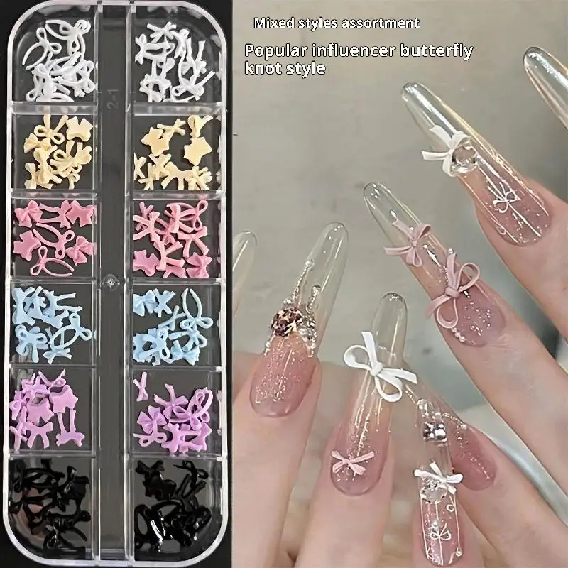 Mix Sweet Colorful Bowknot Sexy Leopard Ribbon Charms Korean Cute Bow Tie Nail Art Accessories Lovely Decorations Manicure Tools