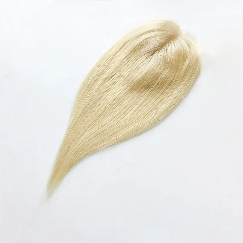 Blonde Color Silk Base Women Topper 14x16cm #613 Straight Virgin Human Hair Hairpiece 4 Clips For Bald Lace Around Topper