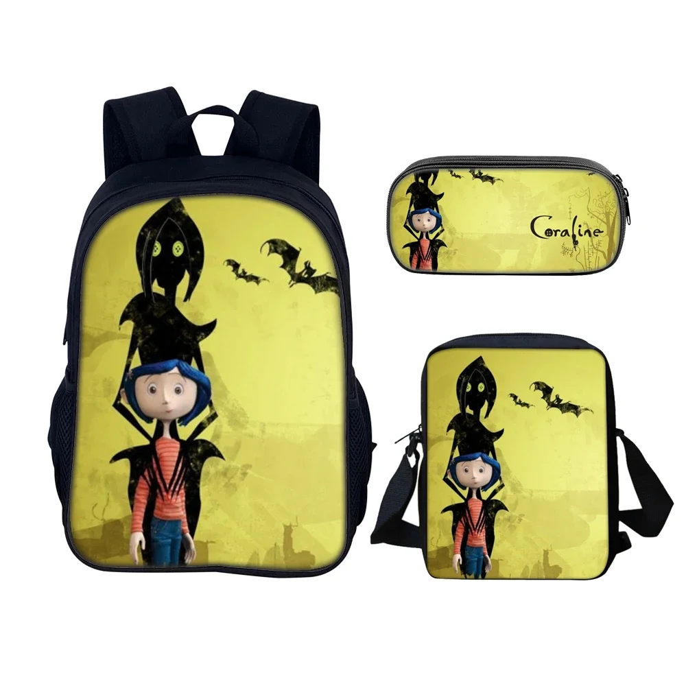 Horror Coraline Schoolbag, mochila de viagem, lancheira, conjunto de lápis, presente para crianças e estudantes