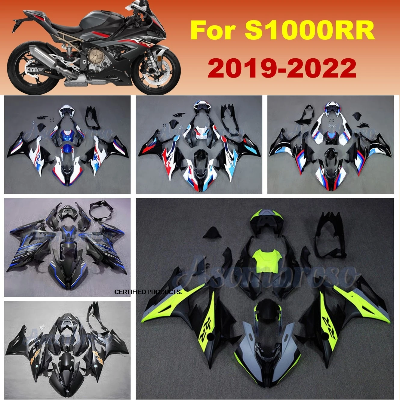 

Комплект обтекателя изготовленного на заказ для BMW S1000RR 2019 2020 2021 2022 s1000 rr S1000 серо-черный флуоресцентный зеленый