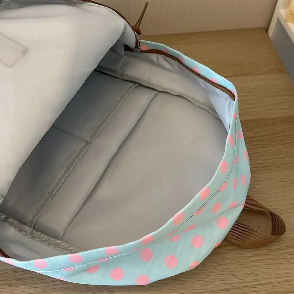 Y2k Süßer Polka-Dot-Rucksack, mehrfarbig, mit mehreren Taschen, Spitzenbesatz, strapazierfähiger minimalistischer Schulrucksack für Studenten und College. – Detail 3