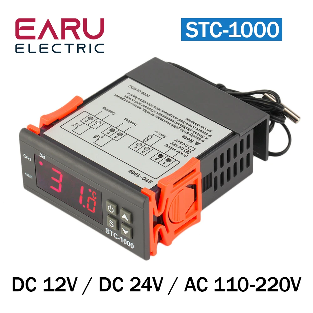 Controlador de Temperatura Digital Termostato Termorregulador Incubadora Relé Led 10a Aquecimento Arrefecimento 12v 24v 220v Stc1000