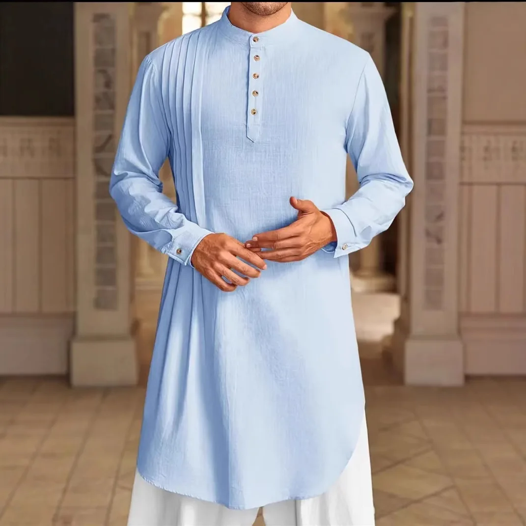 Camicia musulmana da uomo manica lunga abito arabo islamico Abaya Jubba Thobe caftano Islam abbigliamento Ropa De Musulmanes Para Hombres