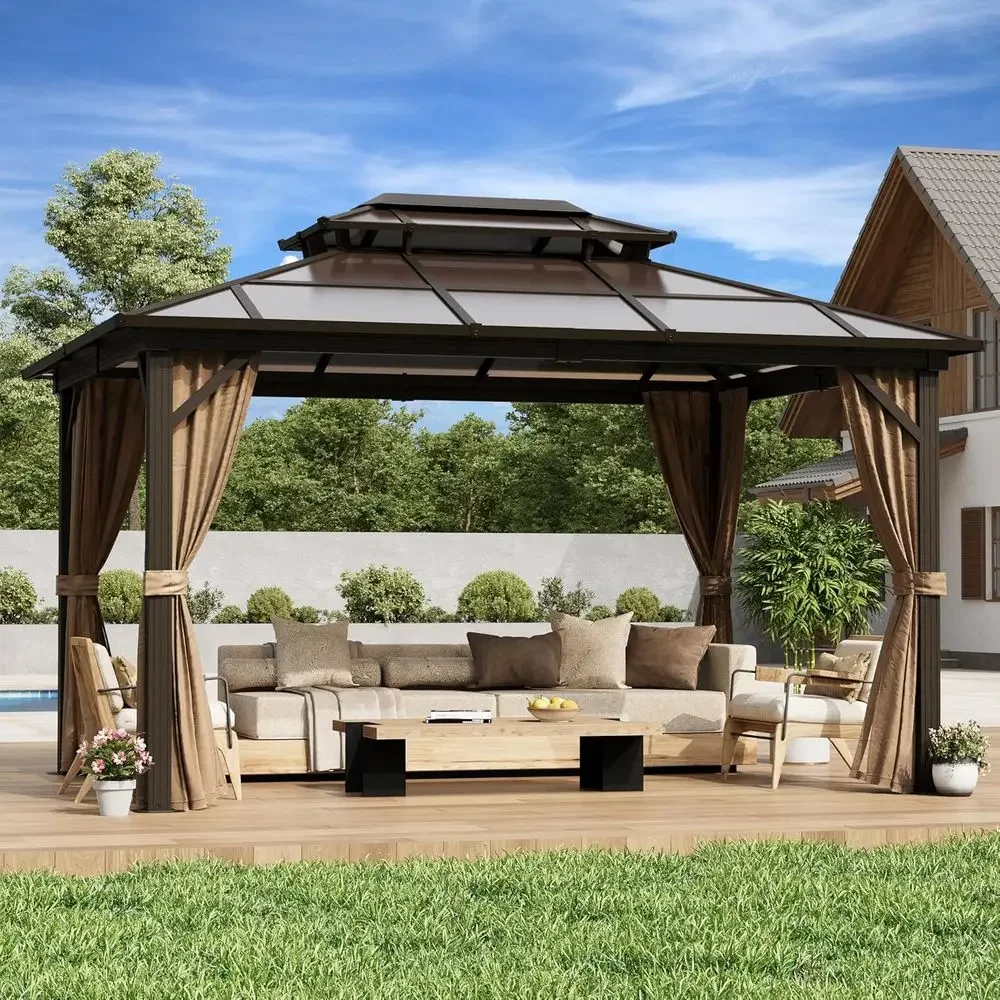 

Durable 10x13 ft. Outdoor Poly Double Roof Gazebo with Curtains and Mosquito Netting for Patio and Garden ShadeTime-limited