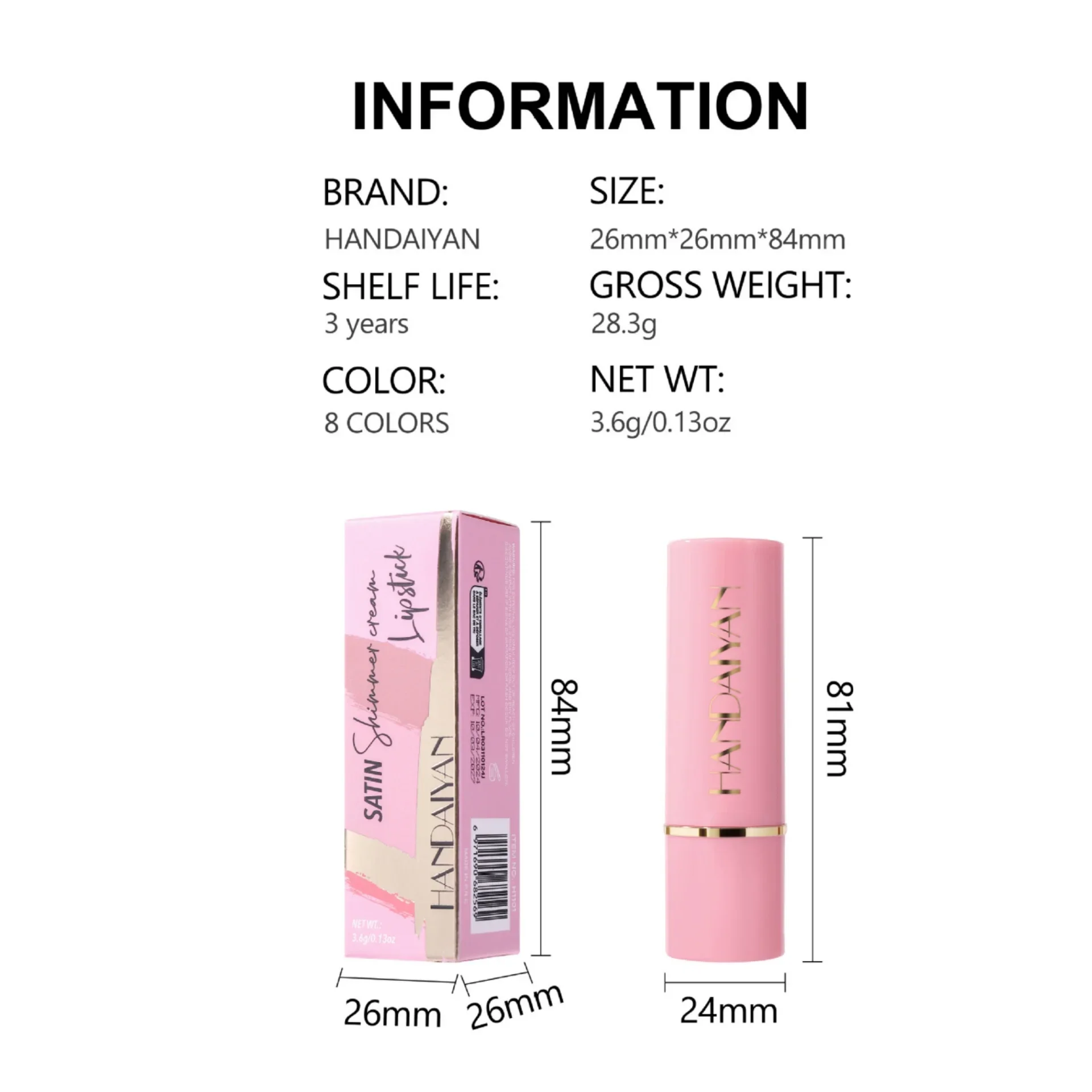 8 Colors Glitter Diamond Lipstick Long-Lasting Pink Brown Pearlescent Metallic Purple Sparkling Lipstick Makeup Cosmetic