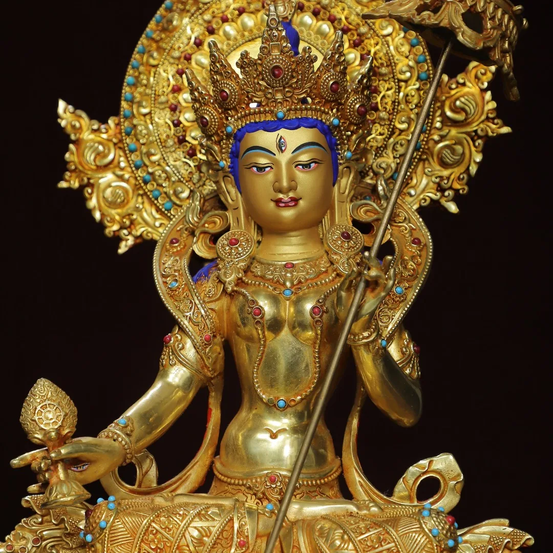 Home Worship of Religious Bronze Gilded Gold Painted [Tara] Buddha Statue Size: Height 34 cm, Width 27 cm, Thickness 17 cm, Weig