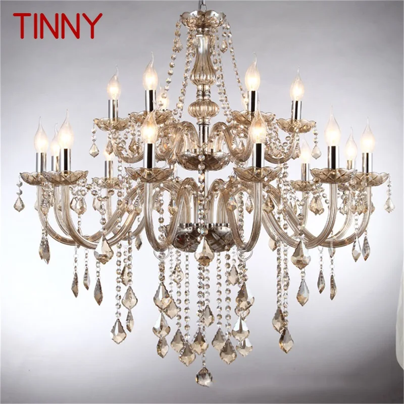 

TINNY European Style Chandelier Cognac Pendant Crystal Candle Luxury Lights LED Fixtures for Home Hotel Hall