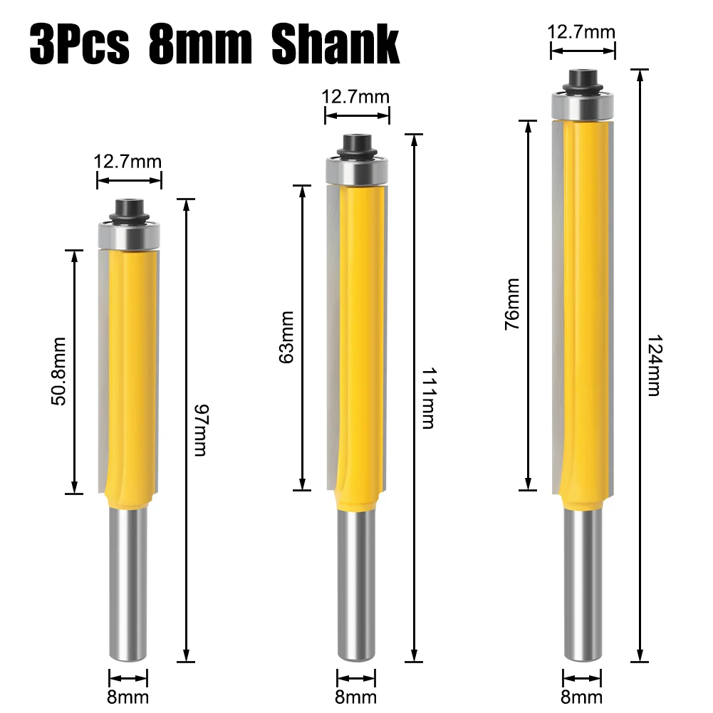 8mm Shank Long Blade Flush Trim Router Bit For Woodworking Cutting Tool With Bearing Tungsten Carbide 2\