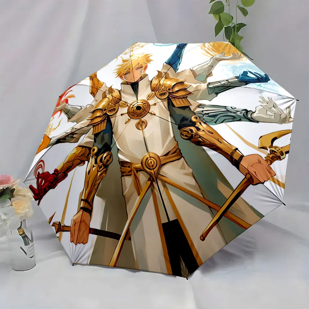 Golden Warrior with Magical Powers and Multicolored Hands portable waterproof sun rain umbrella for outdoor travel beach