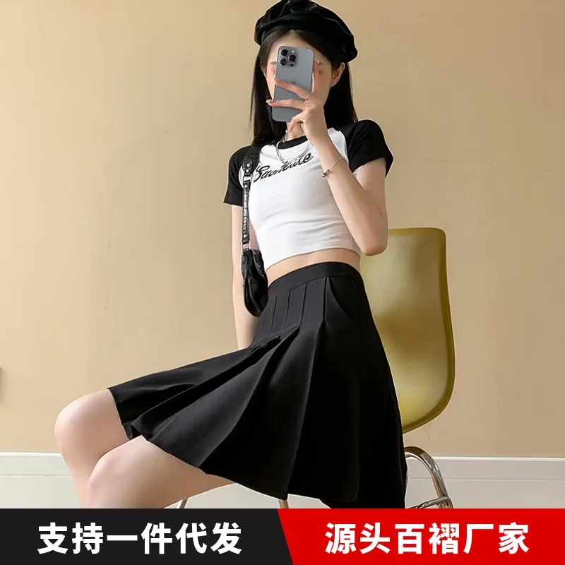 Korean Elastic High Waist Pleated Skirt Woman Black Gray Short A-Line Skirts for Women 2023 Summer Jk Uniform Mini Skirt