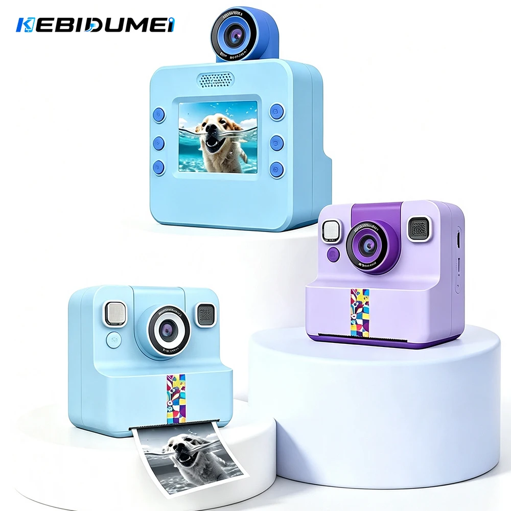 KEBIDUMEI Classic Cute Little Kids Instant Print Camera Painting Photos 1080P HD Dual Camera Thermal Print Toy Gifts