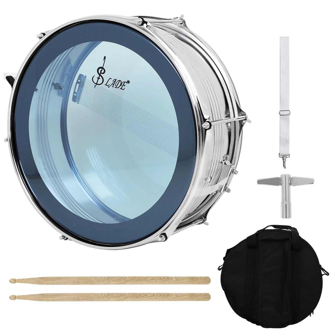 SLADE 14 Inch Snare Drum Stainless Steel Marching Drum Percussion Instrument with Strap Drum Sticks Parts & Accessories