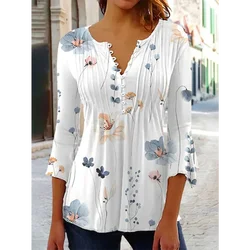 Summer V-Neck T-Shirt High Quality Fashion Seven-Point Sleeve Clothing Street Trend Printed Top Loose Casual Women\'s Wear