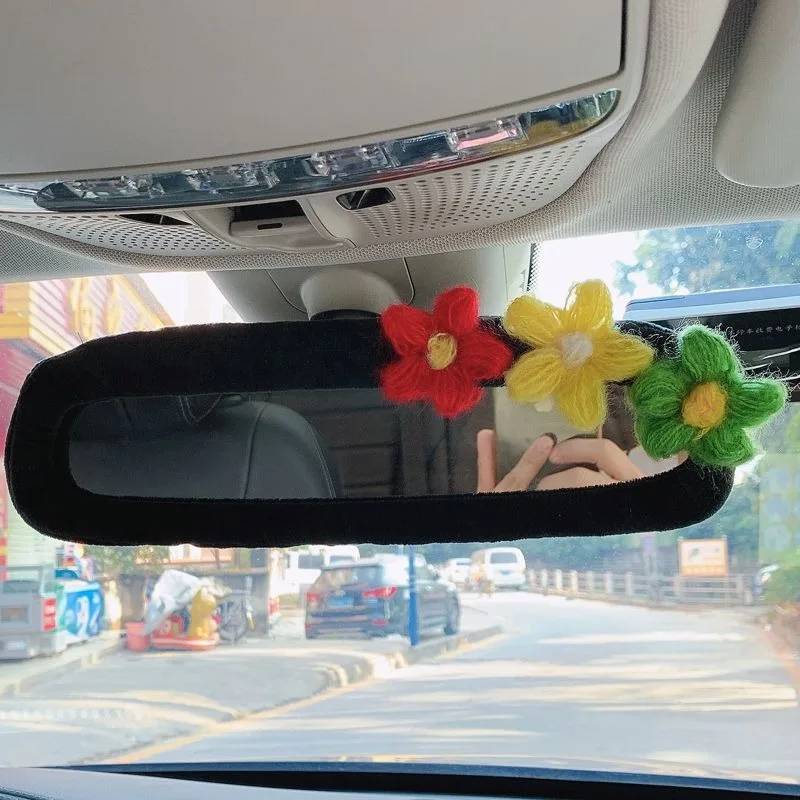 

New Cute Cartoon Rear View Mirror Cover Plush Flower Car Rearview Mirror Cover Elastic Rear View Mirror Cover Universal Fit