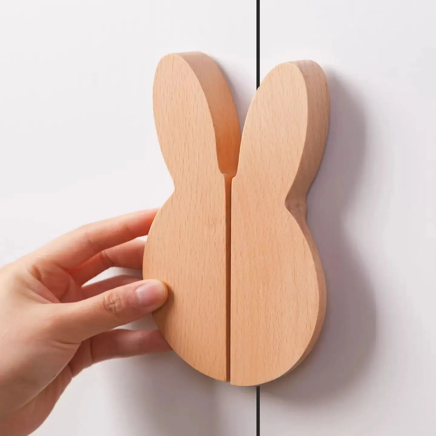 Solid Wooden Cabinet Handles Beech Rabbit Wardrobe Pulls For Children's Room Pink Bear Drawer Knobs Modern Furniture Hardware