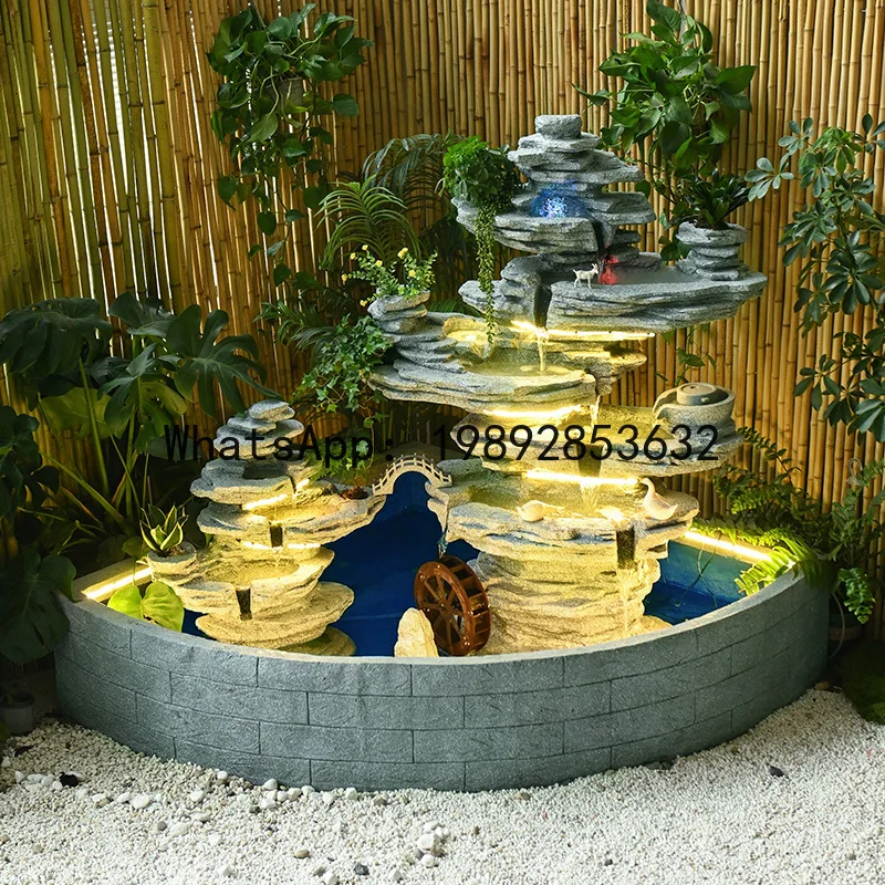 XL Courtyard Garden Fish Pond Rockery Landscape Waterfall Flowing Water Fountain Villa Circulating Water Ornament