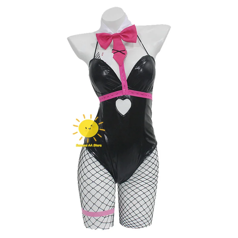 Miku Kaninchen Loch Cosplay Perücke schwarz Lack leder Hase Mädchen sexy niedlich Halloween Cosplay Kostüme Kopfschmuck Kleidung Bögen Mädchen