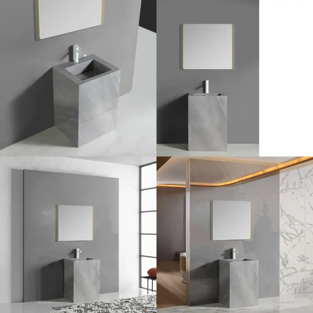 

Qwinn 2026 - Современная напольная раковина 56 см со встроенной чашей из спеченного камня для отелей или небольших квартир