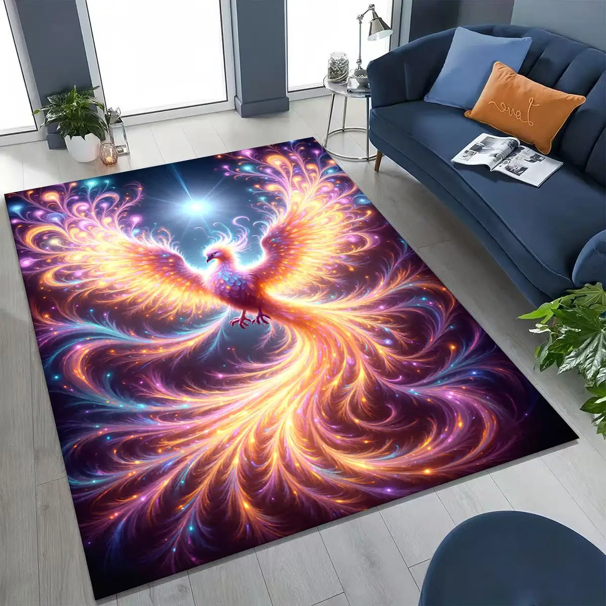 

Colorful Rebirth Fire Phoenix Divine Bird Rug for Bedroom Living Room Sofa Home Doormat Decor, Large Kid Play Non-slip Floor Mat