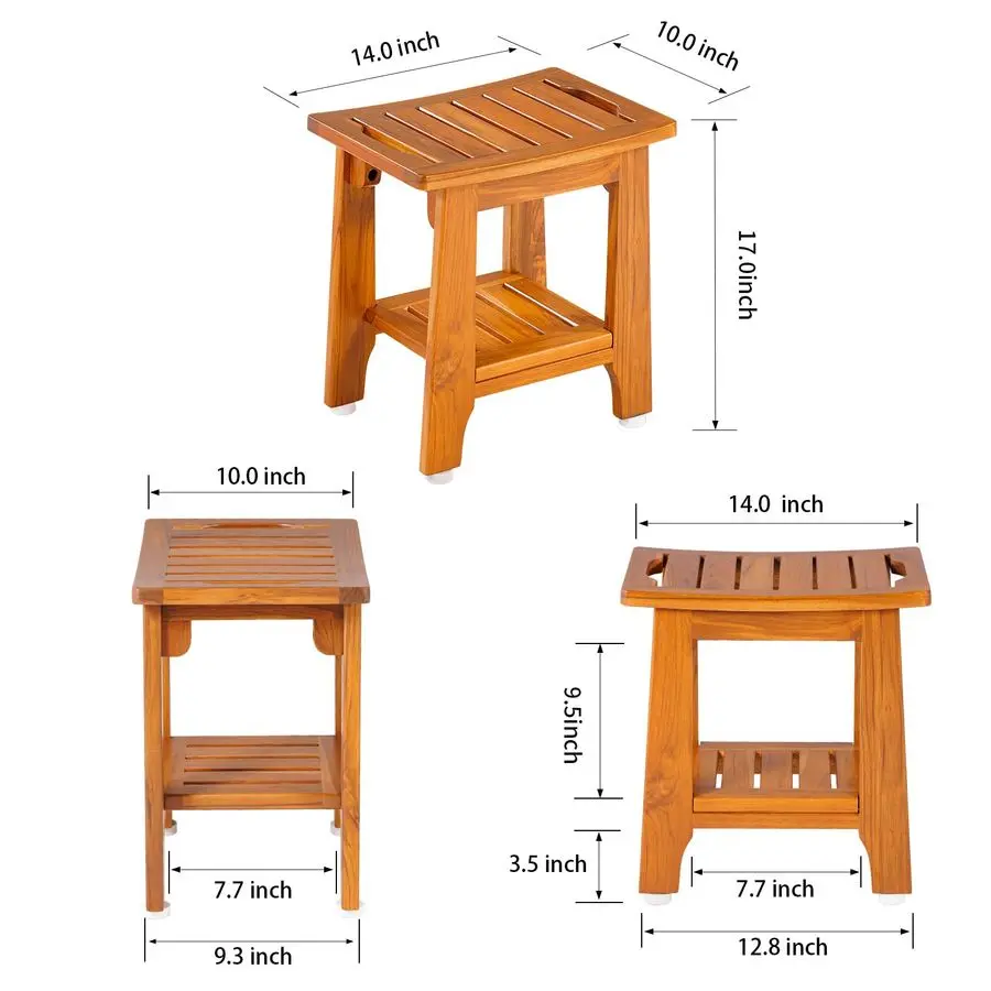 مقعد دش مدمج من خشب الساج مع مقبض رف ومقاوم للماء، مقعد حمام غير قابل للانزلاق للاستخدام الخارجي في الحمامات الصغيرة، سعة 300 رطل