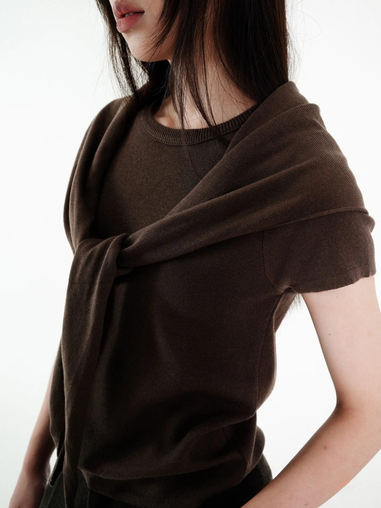 

Moo Casual e Scarf oulder Wrap Women's ort Sve round Ne Knitted Sweater Commute Sle Korean Version