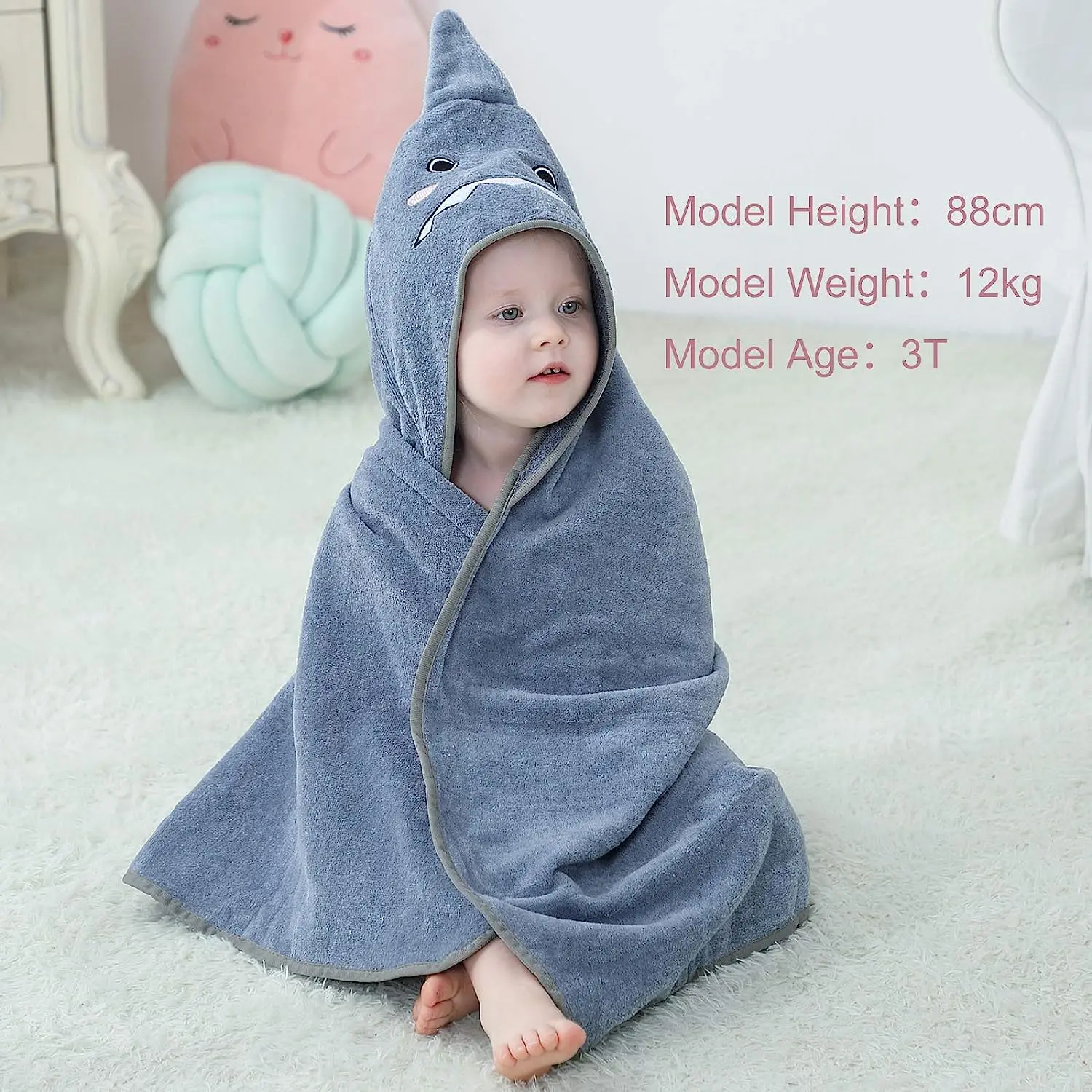 MICHLEY Elephant Shark Soft Baby Bath Towel Cotton Hood Newborn Hooded Animals Bath Towel Robe Bathrobe Kids For Boys Girls 0-6T