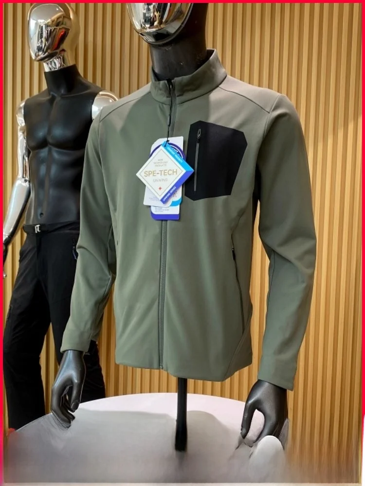 

Outdoor Men's Jaet Warm Fce f Zipper ket 3D Cut Autumn Winter Thin Velvet Thermal Cosite Polyester Spandex