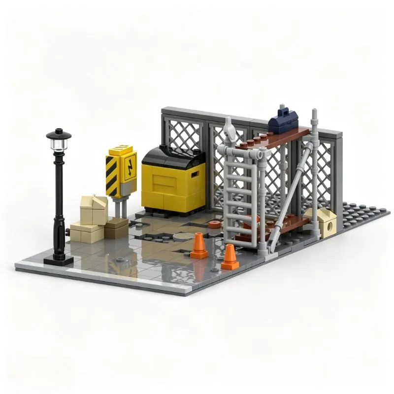 197PCS MOC Modular City Back Alley V2 Urban Street Diorama Scene With Dumpster And Fence Custom Building Blocks DIY Assembly Toy