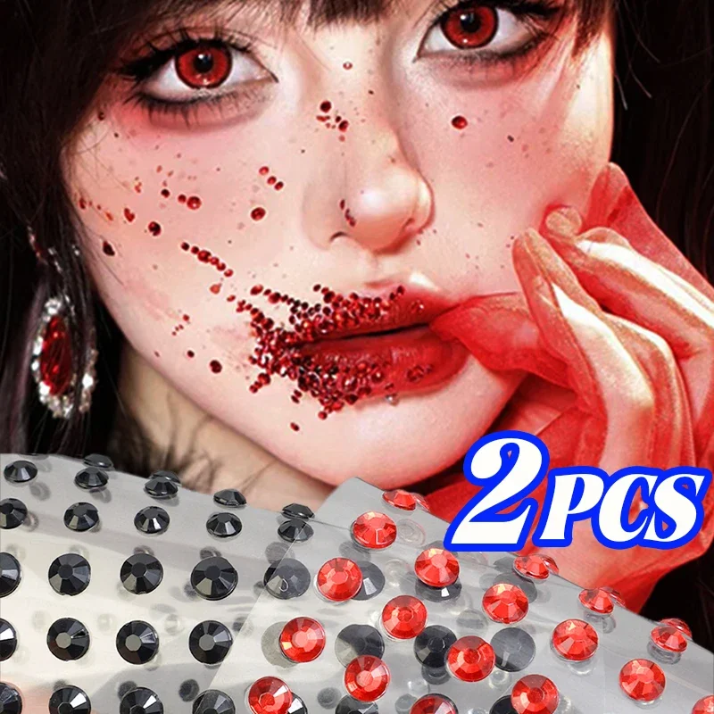 Retro Red Black Purple Acrylic Diamond Sticker Diy Eye Face Self Adhesive Temporary Tattoo Halloween Facial Art Decorate Sticker