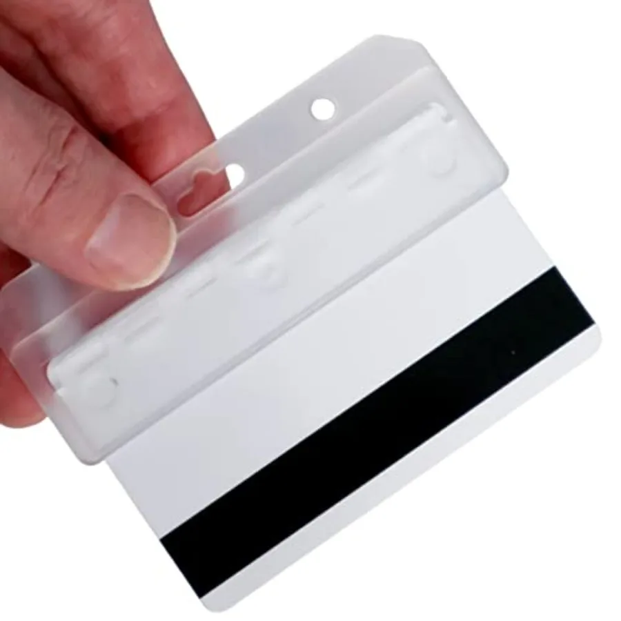 Frosted Rigid Plastic Horizontal Half Card ID Badge Holders - Hard Plastic Easy Access Swipe Card Gripper - Swipeable Badge Hol