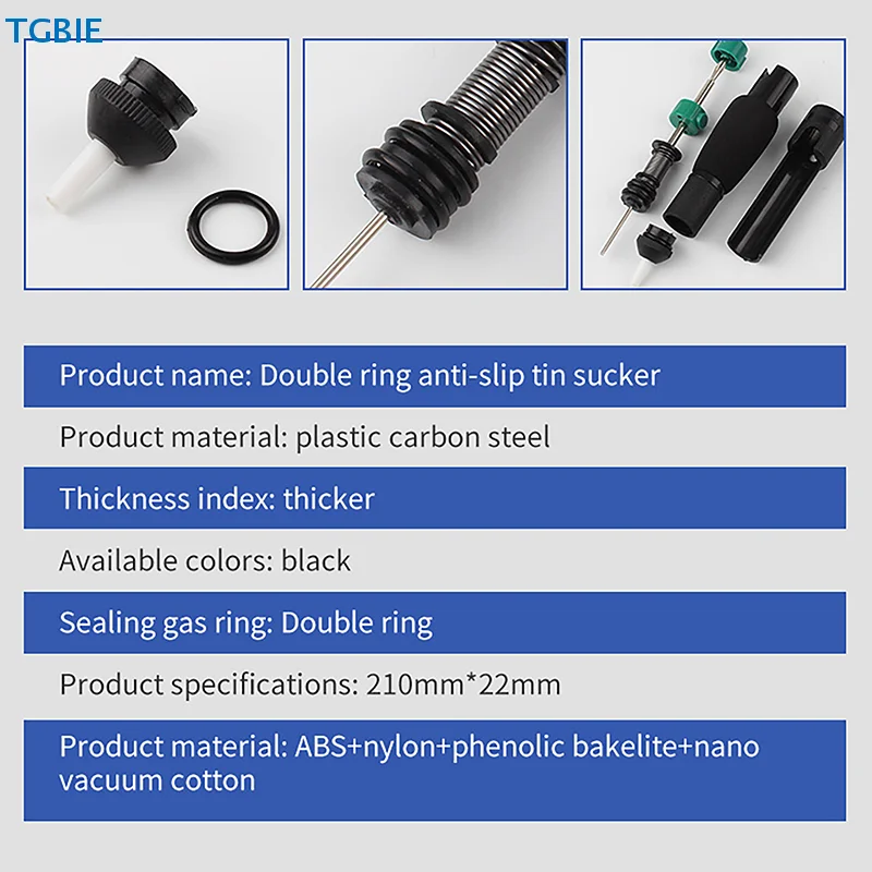 

[TL][TL]DP-366D Dual-Ring Non-Slip Handle Solder Sucker Powerful Solder Pump Soldering Sucker Pen Hand Welding Tools