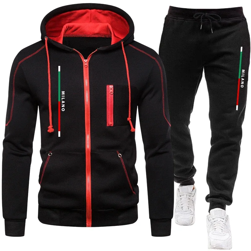 Quality Men's Tracksuit Print Casual Hoodie Sweatshirt Coat Outdoors Sports Jogging Clothing Autumn Winter Zip Jacket Streetwear