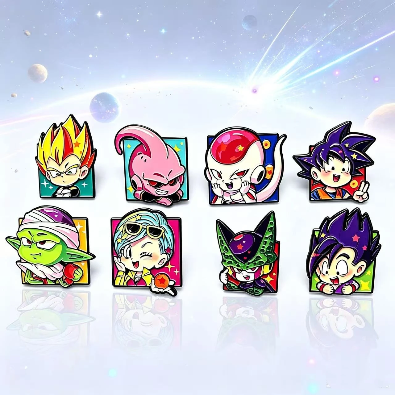 8 Stück Chibi Hot Blood Anime-Charakter Emaille-Anstecker, quadratische Cartoon-Broschen zur Dekoration von Rucksäcken und Jacken, Geschenk – Detail 1
