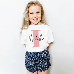 Personalised Initial Girls Tshirt Custom Girl Name Clothes Summer Short Sleeve Tops Letter Print Kids Tees Casual Toddler Outfit