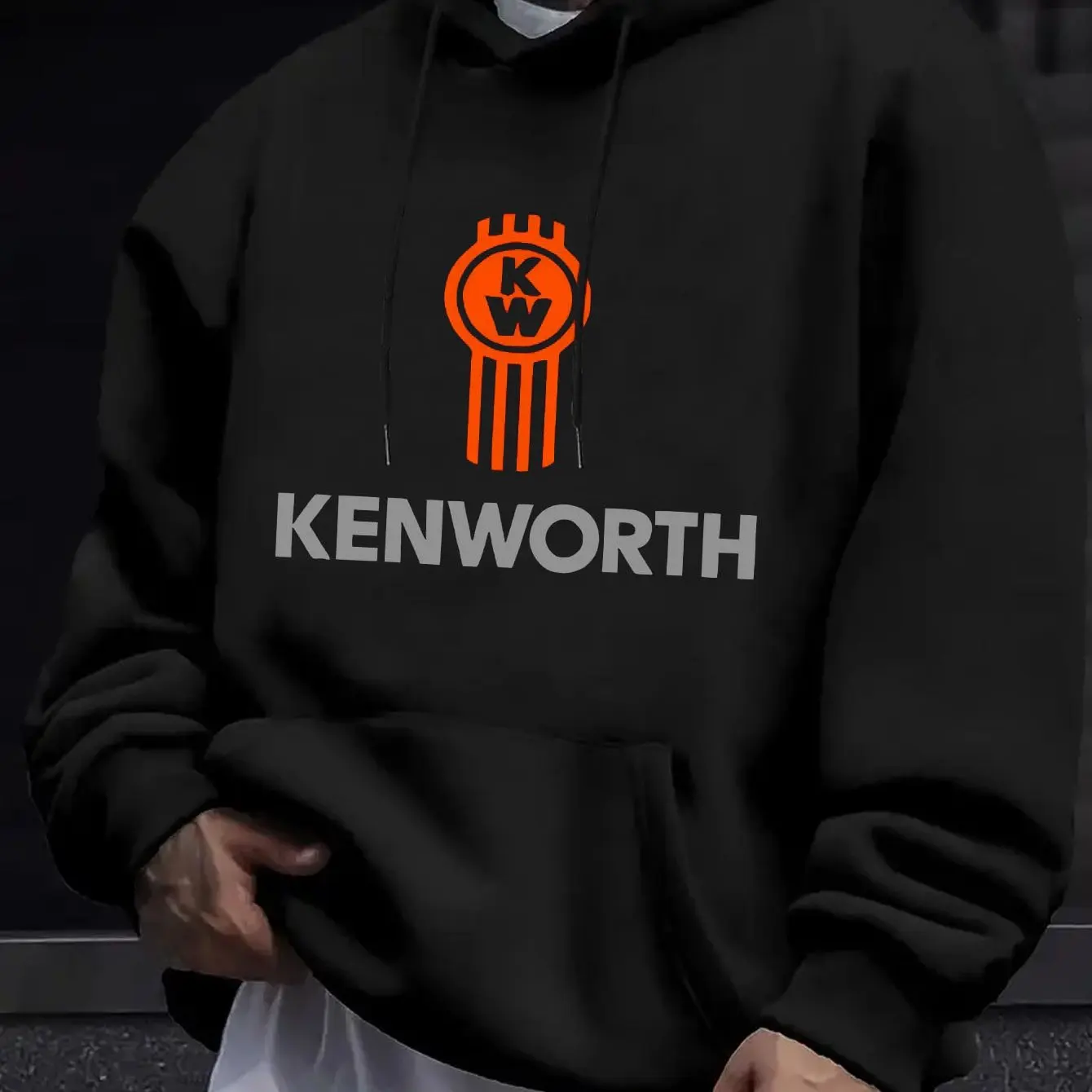 

Мужская модная толстовка с капюшоном _ Kenworth Print _ Повседневный пуловер с карманом кенгуру _ Капюшон на шнурке _ Толстовка обычного кроя в повседневном стиле