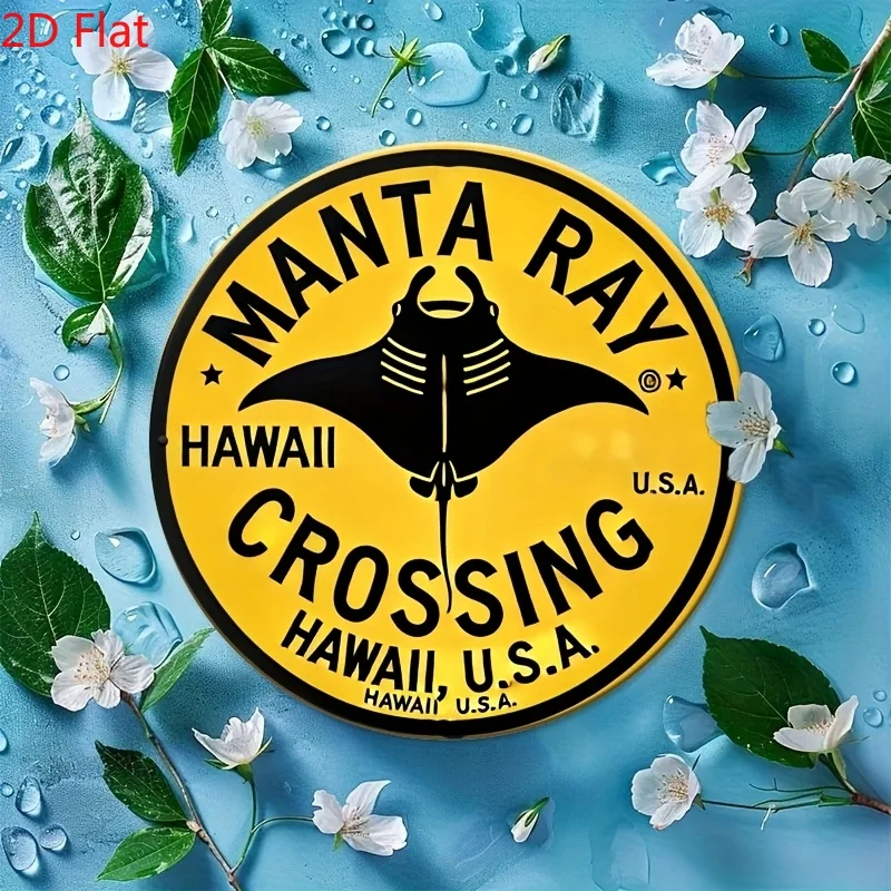 8x8 Inch Retro Metal Wall Art Sign - Vintage Hawaii Surfing Design with Manta Ray & Stars, Yellow & Black iron Decor for Home