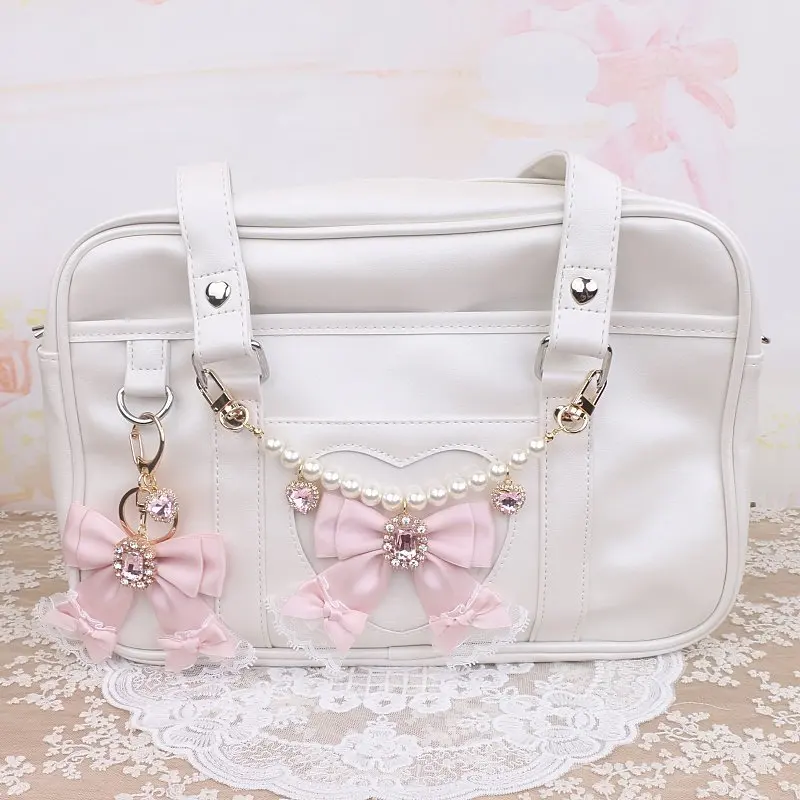 Pearls Beaded Chain Jirai Kei Pendant Bag Keychain Lace Bow Rhinestone Bag Accessory Ita Bag Ornament Keyring