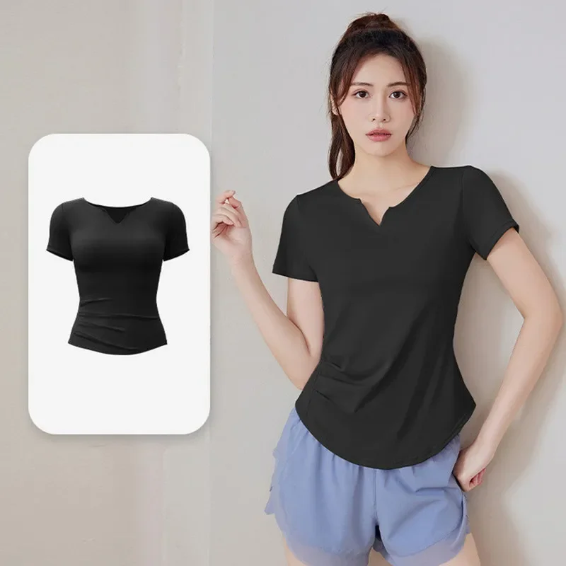 Pilates Fitness Gym T-Shirts Women Quick Dry Yoga Tees Short Sleeve Pleated Workout Running Clothing Sports Camisas De Mujer