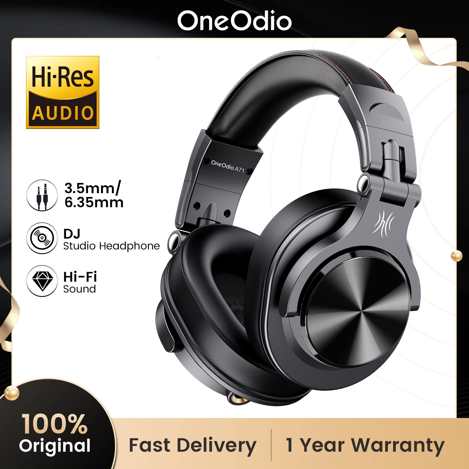 Oneodio A71 Deep Bass Studio Headphones Wired Hi-Res Headset with Microphone Stereo Sound Headset For DJ Mixing Audio Recording