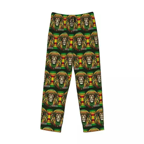 Custom Rastafarian Amaiquina Reggae Rasta Lion Street Skullies Pajama Pants Men Sleepwear Sleep Lounge Bottoms with Pockets